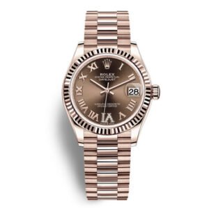 Replica--Datejust 31 Automatic 18kt Everose Gold Diamond Chocolate Dial Ladies Watch 278275-0025