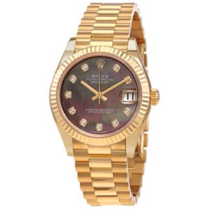 Replica--Datejust 31 Automatic 18kt Yellow Gold Diamond Black Mother of Pearl Dial Ladies Watch 278278BKMDP