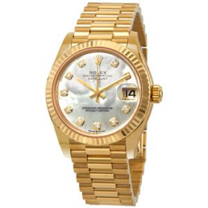 Replica--Datejust 31 Mother of Pearl Diamond Dial Ladies 18kt Yellow Gold President Watch 278278MDP
