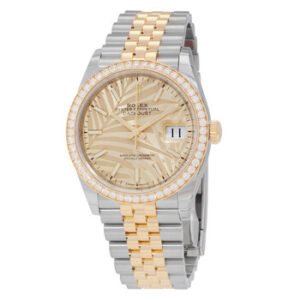 Replica--Datejust 36 Automatic Champagne Palm Motif Dial Chronometer Diamond Watch 126283CSPLMJ
