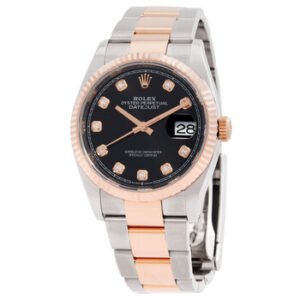 Replica--Datejust 36 Black Diamond Dial Ladies Steel and 18kt Everose Gold Oyster Watch 126231BKDO