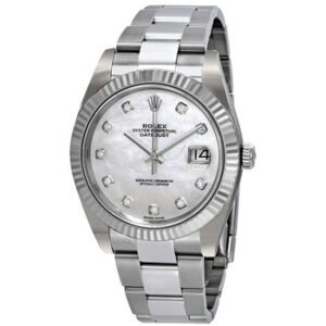 Replica--Datejust 41 Automatic White Mother of Pearl Diamond Dial Men's Watch 126334MDO