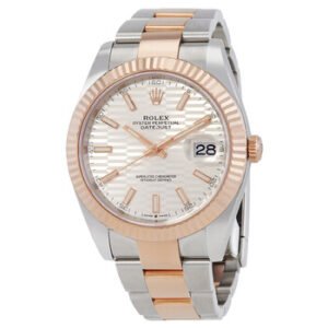 Replica--Datejust 41 Silver, Fluted Motif Dial Automatic Men's 18kt Everose Gold Oyster Watch M126331-0017