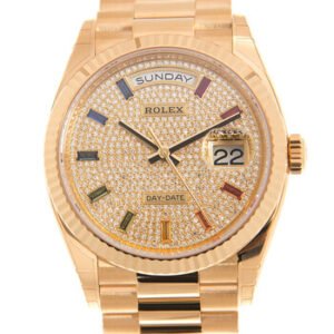 Replica--Day-Date President Yellow Gold Paved-Rainbow Automatic Chronometer Diamond Ladies Watch 128238-0051