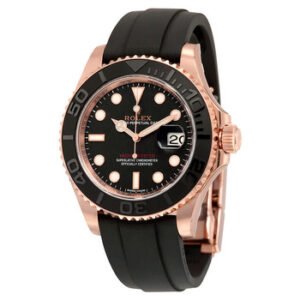 Replica--Yacht-Master Automatic Black Dial 18kt Everose Gold Black Rubber Strap Men's Watch 116655BKSRS