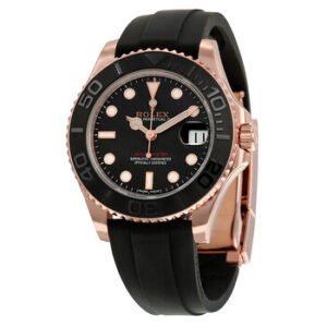 Replica--Yacht-Master 37 Automatic Black Dial 18kt Everose Gold Black Rubber Strap Unisex Watch 268655BKSRS