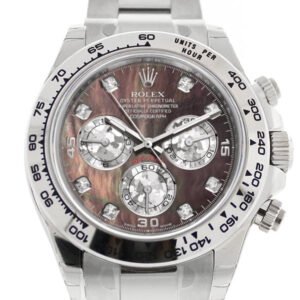 ROLEX Cosmograph Daytona Black Mother of Pearl Diamond Dial White Gold Oyster Men's Watch 116509