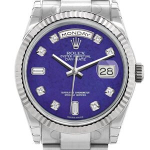 Rolex Day-Date 36 Lapis Lazuli set with Diamonds Dial Fluted Bezel Oyster White Gold Watch 118239