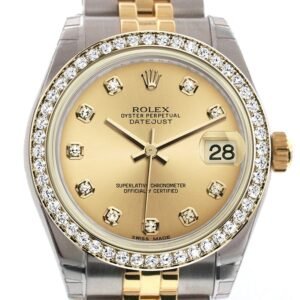Rolex Datejust 31 Champagne Diamond Dial Diamond Bezel Jubilee Yellow Gold Two Tone Watch 178383