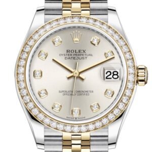 Rolex Datejust 31 Silver Diamonds Dial Diamond Bezel Yellow Gold Two Tone Jubilee Watch 278383RBR 278383