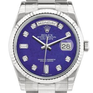 Rolex Day-Date 36 Lapis Lazuli set with Diamonds Dial Fluted Bezel President White Gold Watch 118239