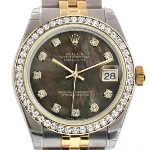 Rolex Datejust 31 Black mother-of-pearl Diamond Dial Diamond Bezel Jubilee Yellow Gold Two Tone Watch 178383