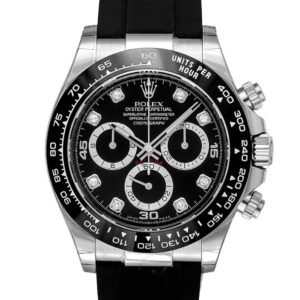 Replica Rolex Daytona Diamond Bezel White Gold Automatic Black Dial