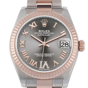 Rolex Datejust 31 Rhodium Large VI set with diamonds Dial Fluted Bezel 18K Everose Gold Two Tone Watch 278271