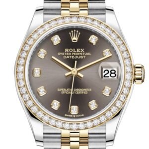 Rolex Datejust 31 Dark Grey Diamonds Dial Diamond Bezel Yellow Gold Two Tone Jubilee Watch 278383RBR 278383