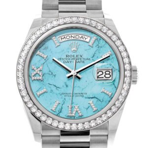 Rolex Day-Date 36 Turquoise Diamond Dial Diamond Bezel White Gold President Watch 128349RBR