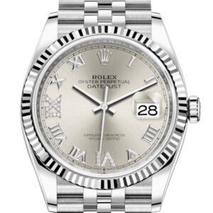 Rolex Datejust 36 Silver Roman VI and IX 24 Diamonds Dial Automatic Jubilee Watch 126234