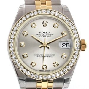 Rolex Datejust 31 Silver Diamond Dial Diamond Bezel Jubilee Yellow Gold Two Tone Watch 178383