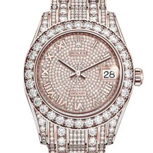 ROLEX Pearlmaster 34 Diamond Pave Dial Pearlmaster Bracelet 18K Rose Gold Watch 81405RBR
