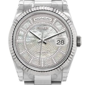 Rolex Day-Date 36 Carousel of white mother-of-pearl Dial Fluted Bezel Oyster White Gold Watch 118239