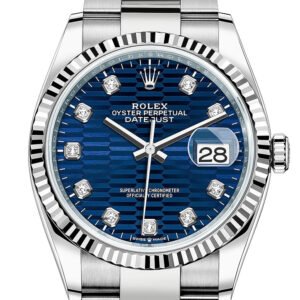 Rolex Datejust 36 Bright Blue Fluted Motif Diamond Dial Fluted Watch 126234