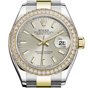 Rolex Datejust 28 Silver Dial Diamond Bezel Yellow Gold Ladies Watch 279383RBR 279383