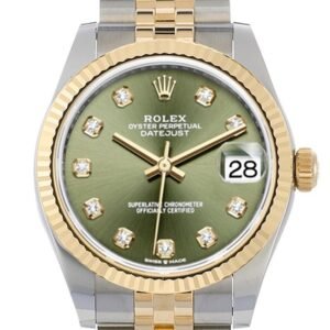 Rolex Datejust 31 Olive Green Diamond Dial Fluted Bezel 18K Yellow Gold Two Tone Jubilee Watch 278273 NP