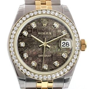 Rolex Datejust 31 Black mother-of-pearl Jubilee Diamond Dial Diamond Bezel Jubilee Yellow Gold Two Tone Watch 178383