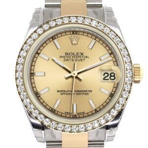 Rolex Datejust 31 Champagne Dial Diamond Bezel Yellow Gold Two Tone Watch 178383