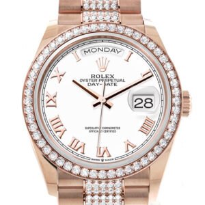 Rolex Day-Date 36 White Dial Diamond Bezel Everose Gold Diamond President Watch 128345RBR