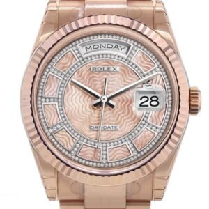 Rolex Day-Date 36 Carousel of pink mother-of-pearl Dial Fluted Bezel Oyster Everose Gold Watch 118235