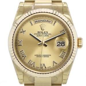 Rolex Day-Date 36 Champagne-colour Dial Fluted Bezel Yellow Gold Watch 118238
