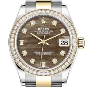 Rolex Datejust 31 Black mother-of-pearl Diamonds Dial Diamond Bezel Yellow Gold Two Tone Watch 278383RBR 278383