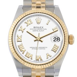 Rolex Datejust 31 White Roman Dial Fluted Bezel 18K Yellow Gold Two Tone Jubilee Watch 278273 NP