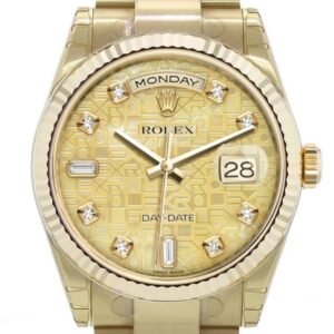 Rolex Day-Date 36 Champagne colour mother of pearl Jubilee design set with diamondsDial Fluted Beze Yellow Gold Watch 118238