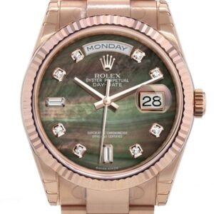 Rolex Day-Date 36 Black mother-of-pearl set with diamonds Dial Fluted Bezel Oyster Everose Gold Watch 118235