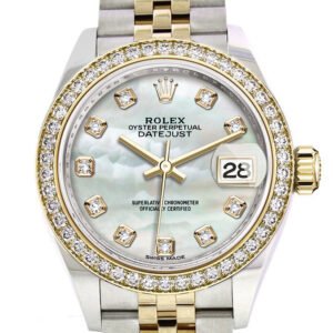 Rolex Datejust 28 White mother-of-pearl set with diamonds Dial Diamond Bezel Yellow Gold Jubilee Ladies Watch 279383RBR 279383
