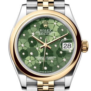 Rolex Datejust 31 Olive Green Floral Motif Dial Yellow Gold Steel Jubilee Ladies Watch 278243 278243-0032