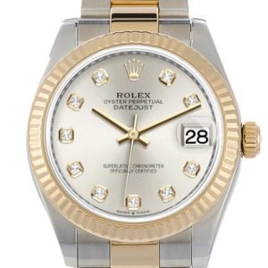 Rolex Datejust 31 Silver Diamond Dial Fluted Bezel 18K Yellow Gold Two Tone Watch 278273 NP