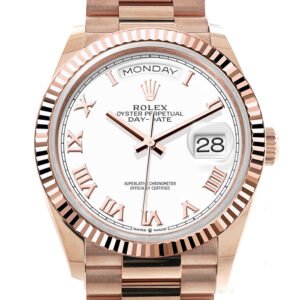 Rolex Day-Date 36 White Dial Fluted Bezel 18K Everose gold President Watch 128235 DC