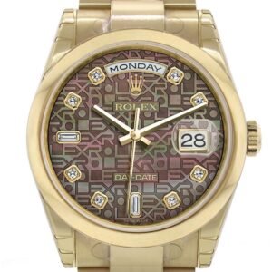 Rolex Day-Date 36 Black mother of pearl Jubilee Diamonds Dial Yellow Gold Watch 118208