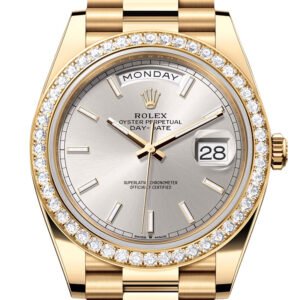 Rolex Day-Date 40 Silver Dial Diamond Bezel Yellow Gold President Men's Watch 228348RBR 228348