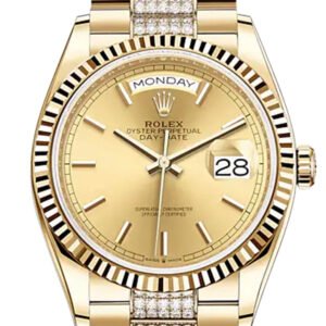 ROLEX Day-Date 36 Champagne Stick Dial 18K Yellow Gold Watch Diamond set president Bracelet 128238