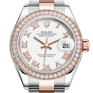 Rolex Datejust 28 White Roman Dial Diamond Bezel Rose Gold Two Tone Watch 279381RBR 279381
