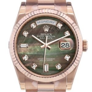 Rolex Day-Date 36 Black mother-of-pearl set with diamonds Dial Fluted Bezel President Everose Gold Watch 118235