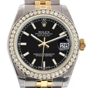 Rolex Datejust 31 Black Dial Diamond Bezel Jubilee Yellow Gold Two Tone Watch 178383