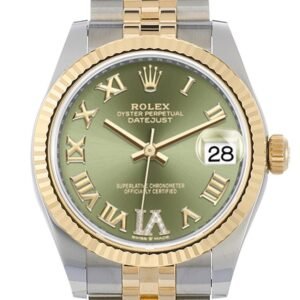 Rolex Datejust 31 Olive Green Large VI set with Diamonds Dial Fluted Bezel 18K Yellow Gold Two Tone Jubilee Watch 278273 NP