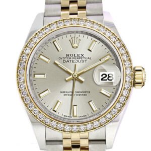 Rolex Datejust 28 Silver Dial Diamond Bezel Yellow Gold Jubilee Ladies Watch 279383RBR 279383