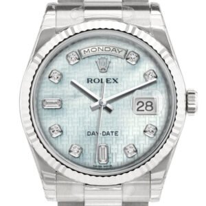 Rolex Day-Date 36 Platinum mother-of-pearl with oxford motif set with Diamonds Dial Fluted Bezel President White Gold Watch 118239