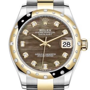 Rolex Datejust 31 Black mother-of-pearl diamonds Dial Diamond Bezel Yellow Gold Two Tone Watch 278341RBR 278343 NP